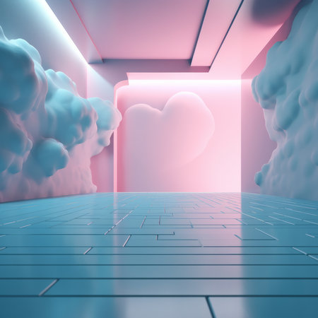 Futuristic corridor with cloud and sunlight. 3D Renderingの素材