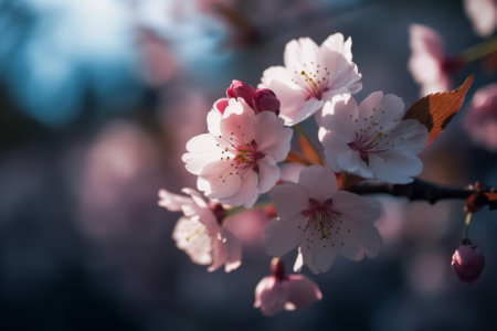 Cherry blossom in springtime with soft focus and lens flareの素材