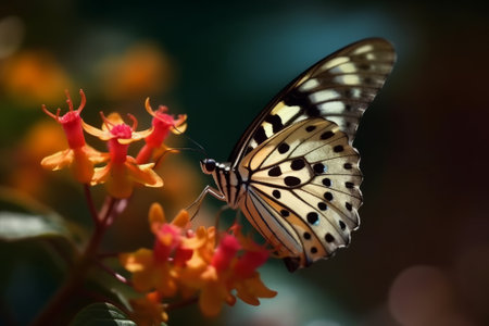 Butterfly on an orange flower in the garden. Selective focus.の素材