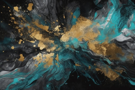 Abstract blue and yellow watercolor background. Fluid art. Marble texture.の素材