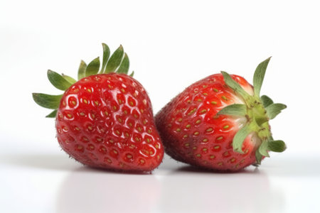 strawberry isolated on white background with reflection and copy space.の素材