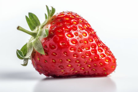 Fresh strawberries isolated on a white background, close-up, Selective focusの素材
