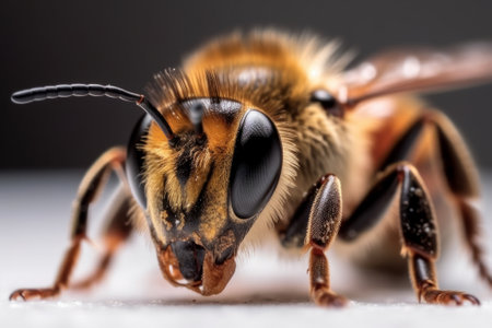 Close-up macroa shot of a bee on white background. Shallow depth of field.の素材