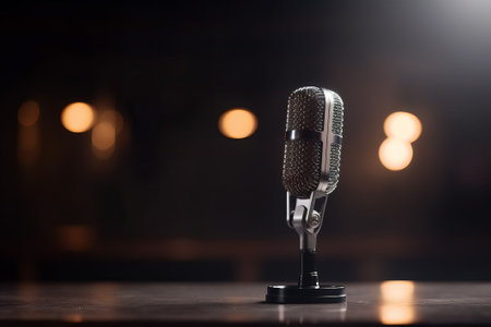 Retro microphone on a dark background. The concept of music.の素材