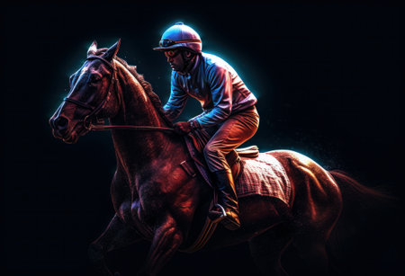 Horseman on a black background. Equestrian sport.の素材