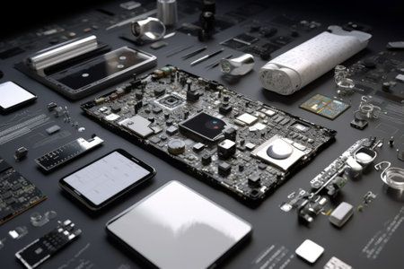 Close-up of the motherboard of a modern computer. 3D renderingの素材