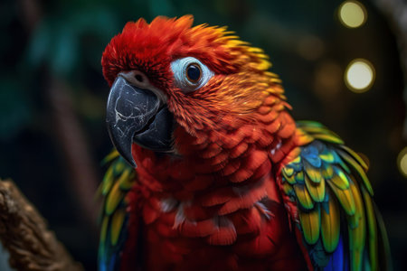 Beautiful red macaw parrot sitting on a branch in the zooの素材