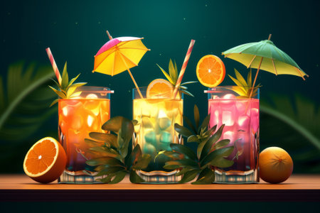 Cocktails on the bar counter. Alcoholic drinks. Digital illustrationの素材