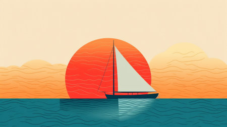Sailing boat in the sea at sunset. Digital Illustration.の素材