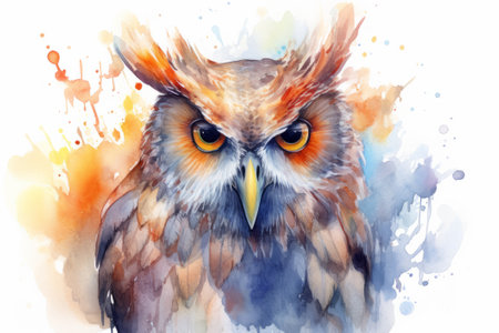 Watercolor portrait of a beautiful owl on a watercolor background.の素材