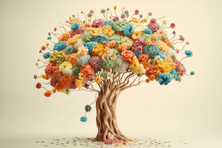 Beautiful tree made of multicolored flowers on a white backgroundの素材