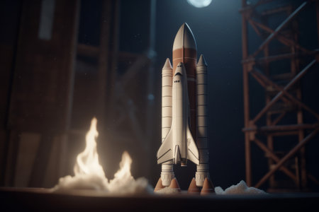 Rocket launch in space. Startup concept. 3D Renderingaの素材