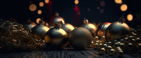 Christmas decoration on wooden background with bokeh effect. 3d renderの素材