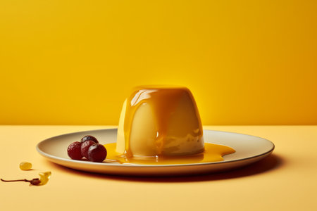 Delicious dessert with yellow backgroundの素材