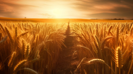 Wheat field at sunset. Beautiful natural sunset landscape.の素材