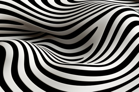 Abstract 3d rendering of black and white wavy surface. Futuristic background with optical illusion.の素材