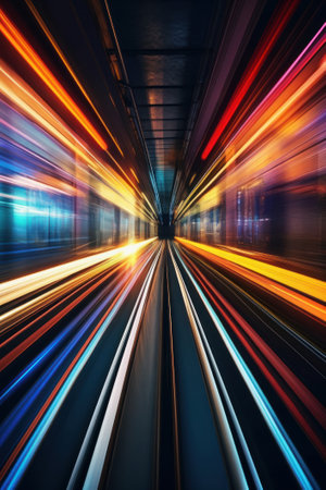 Motion blur of moving train in tunnel, motion blur abstract background.の素材