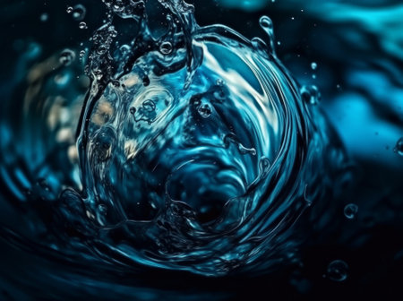 Water splash close-up. Abstract blue background with water drops.の素材