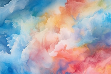 Watercolor abstract background with blue, yellow, red and orange colorsの素材