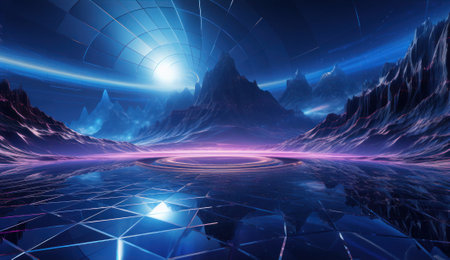 3D rendering of abstract technology digital hi-tech background. Concept of virtual realityの素材