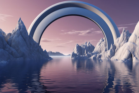 Arctic landscape with icebergs and blue arch - 3d renderの素材