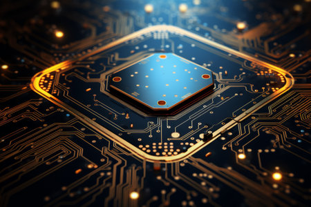 Circuit board close-up. Technology background. 3d renderingの素材