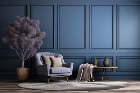 Classic blue interior with armchair and vases. 3d renderの素材