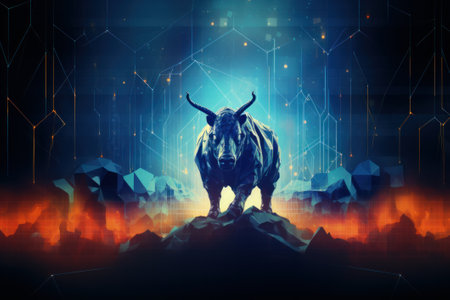 Bull on abstract background, financial stock market concept. 3D Renderingの素材