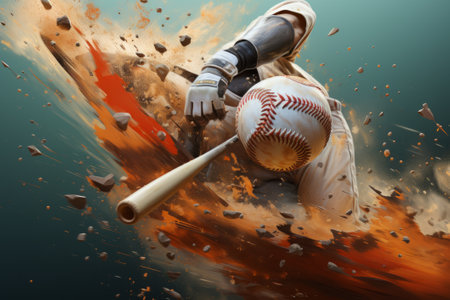 Baseball player hitting the ball with a bat. 3d renderingの素材