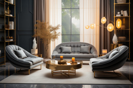 Luxury living room interior design. 3d rendering mock upの素材