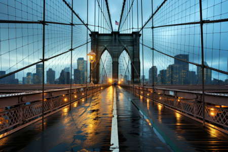 Brooklyn Bridge in New York City at dusk, United States.の素材