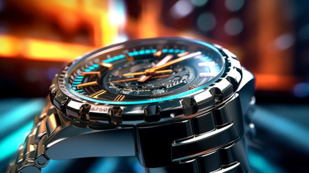 Wristwatch on black background. 3d illustration. 3d rendering.の素材
