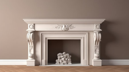 Classic fireplace in classic interior. 3d render illustration with copy spaceの素材