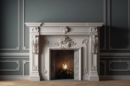Classic interior with fireplace and classic wall. 3d render illustration.の素材
