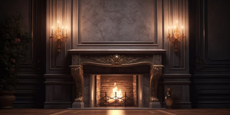 Classic interior with fireplace. 3D rendering. High resolution image.の素材