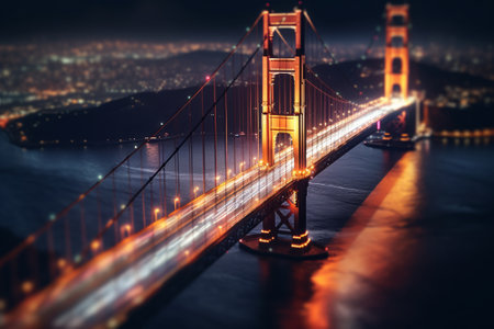Golden Gate Bridge in San Francisco, California, USA. Night scene.の素材