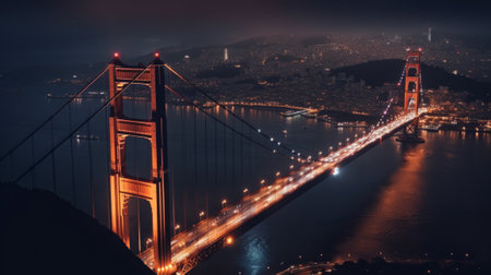 Golden Gate Bridge at night, San Francisco, California, USA.の素材