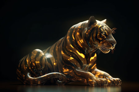 tiger statue on a black background. 3d rendering and illustration.の素材