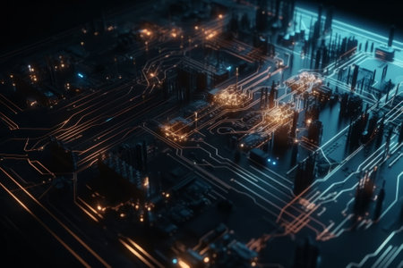Circuit board background. Electronic computer hardware technology. 3d renderingの素材