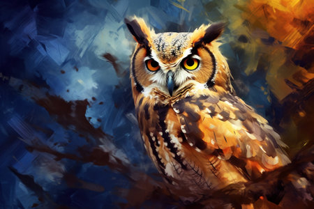 Owl painting on canvas. Abstract painting on canvas. Digital painting.の素材
