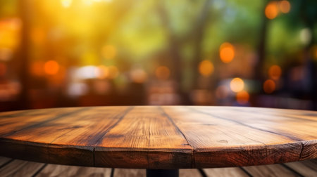 Empty wooden table and Coffee shop blur background with bokeh image.の素材