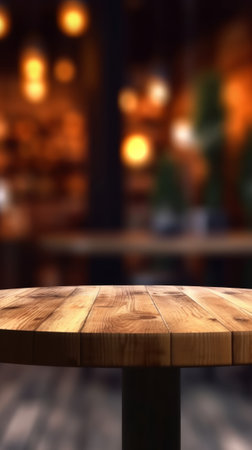 Empty wooden table and Coffee shop blur background with bokeh image.の素材