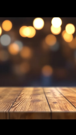 Empty wooden table and bokeh light background, product display montageの素材