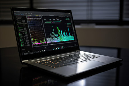 Laptop with stock market data on screen. Business and finance concept.の素材