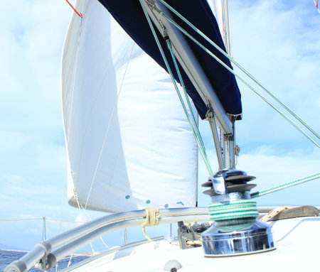 Handle winch for sailboats. Nautical equipment. Equipment for sailing with the wind.