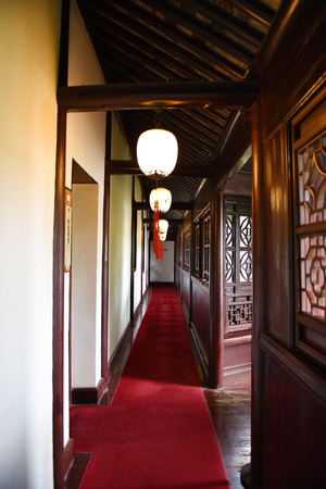 Suzhou garden carved flower building corridorのeditorial素材