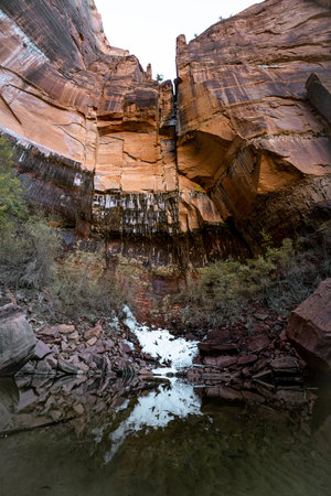 Various colors, textures, scenery and rock formations among the Zion National Park landscapes in the American southwest in the state of Utah.の写真素材