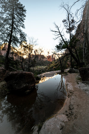 Various colors, textures, scenery and rock formations among the Zion National Park landscapes in the American southwest in the state of Utah.の写真素材