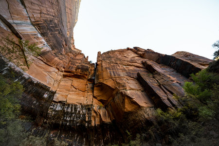 Various colors, textures, scenery and rock formations among the Zion National Park landscapes in the American southwest in the state of Utah.の写真素材