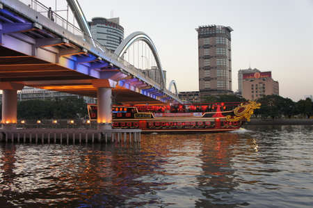 Tour boat traveling on a riverのeditorial素材